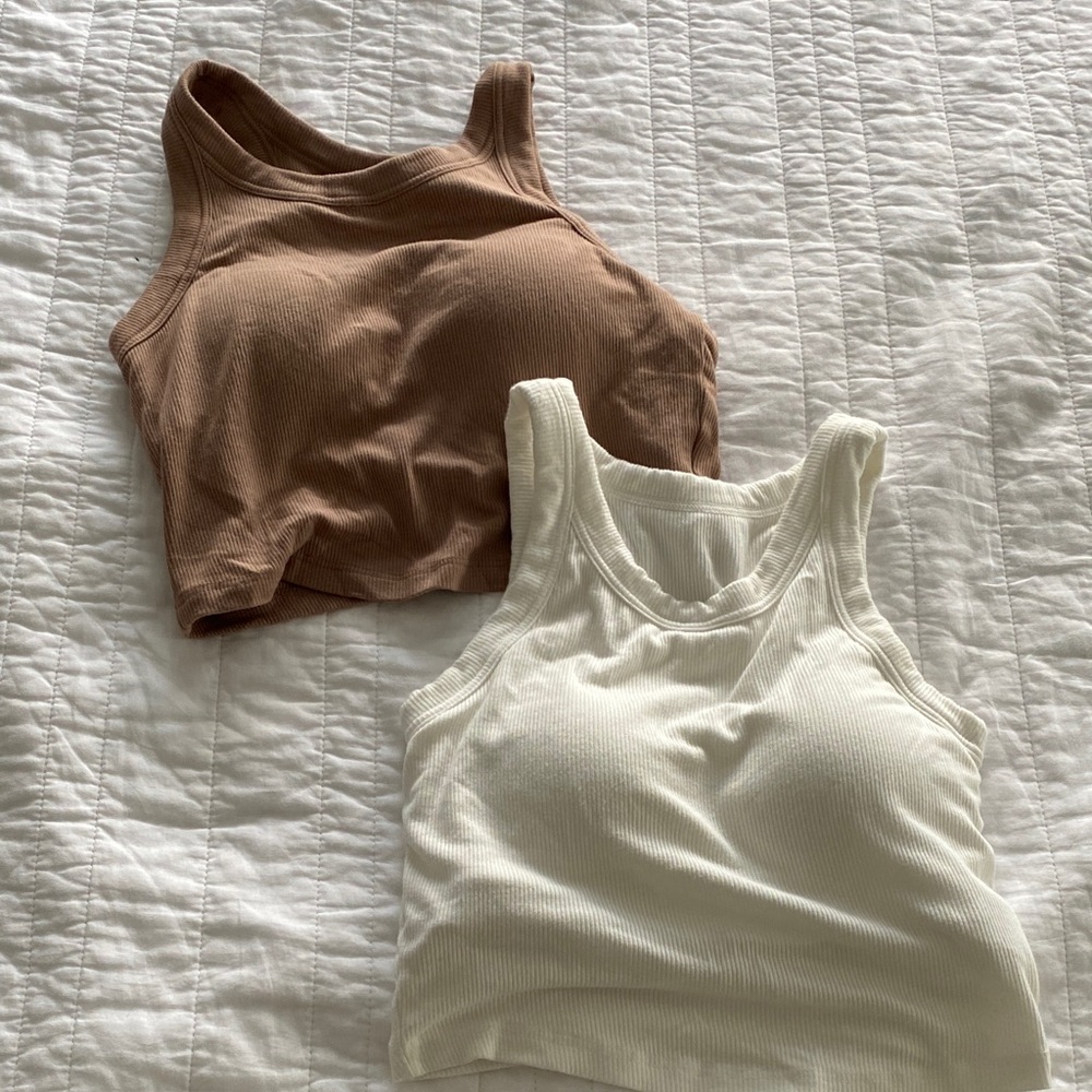 Women's Padded Cropped Tank Tops - Brown and Cream